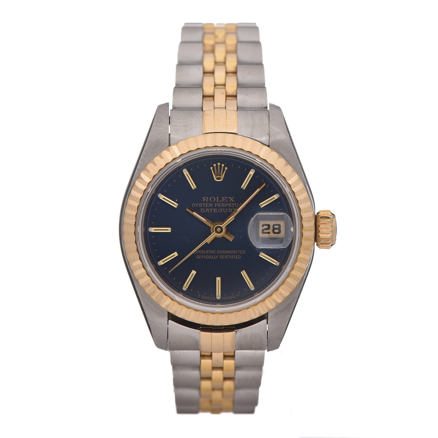 Rolex Stainless Steel 18K Yellow Gold 26mm Oyster Perpetual Datejust Watch Blue 69173 1 of 7