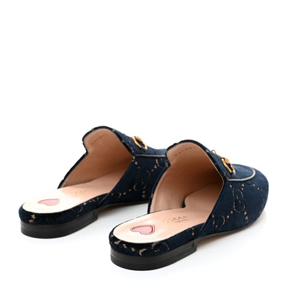 Gucci Velvet GG Monogram Womens Princetown Slippers 35.5 Blue Beige 4 of 9