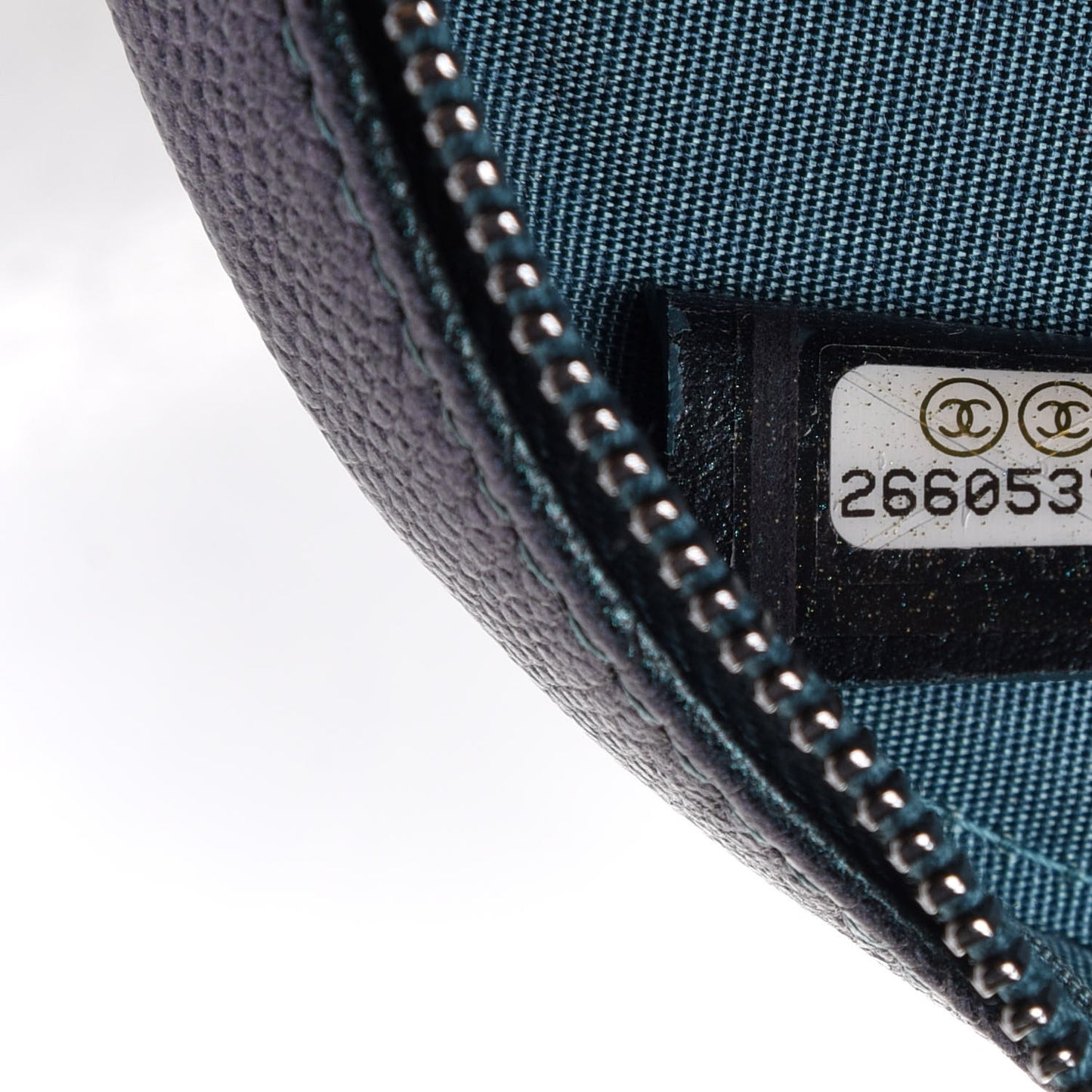 Iridescent Caviar Quilted Round Filigree Crossbody Dark Turquoise