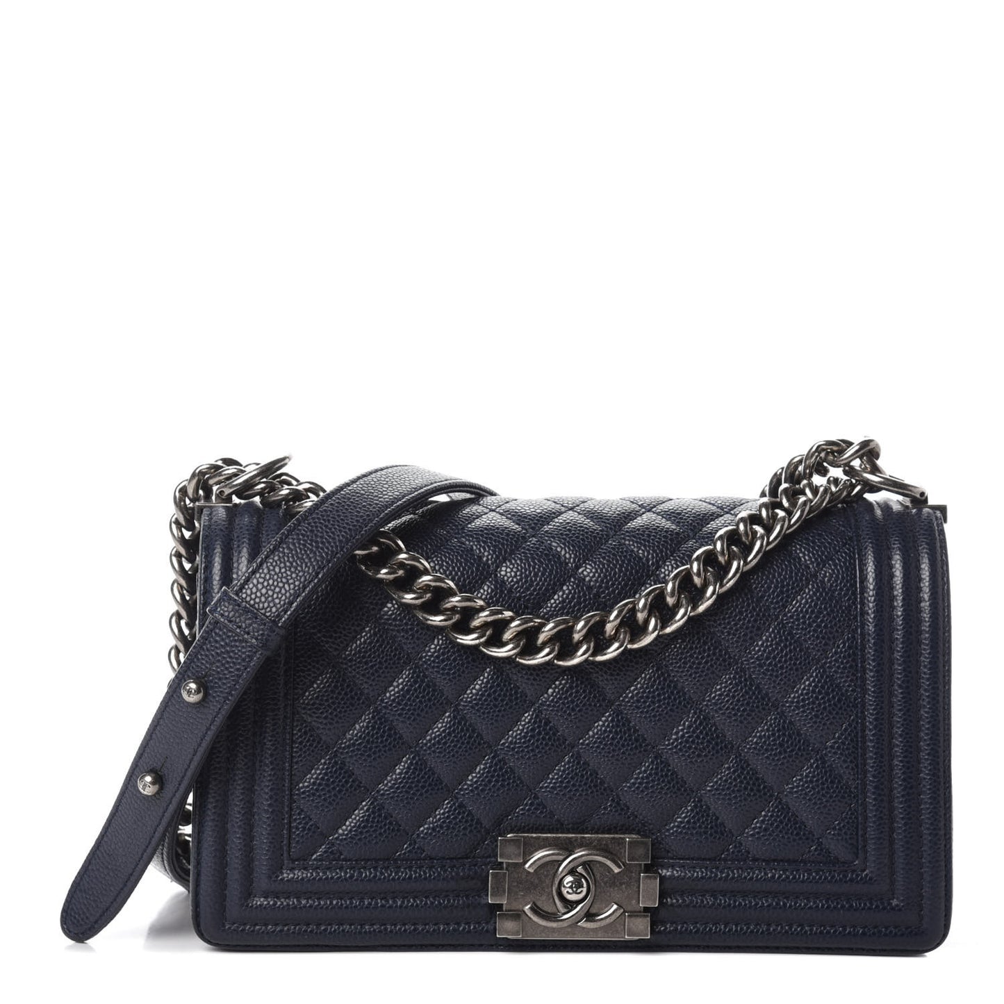 Caviar Quilted Medium Boy Flap Navy