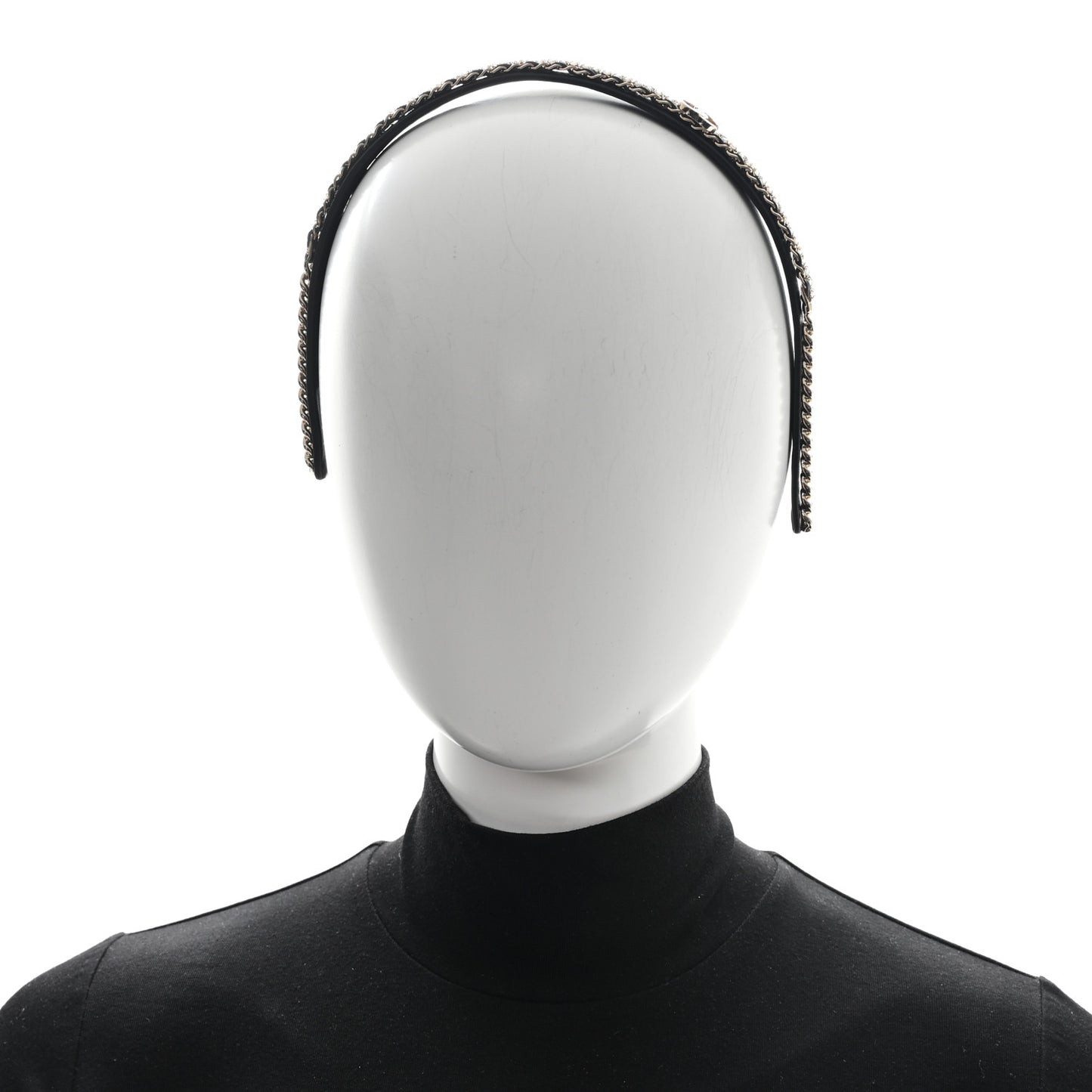 Metal Lambskin Crystal CC Chain Headband Gold Black