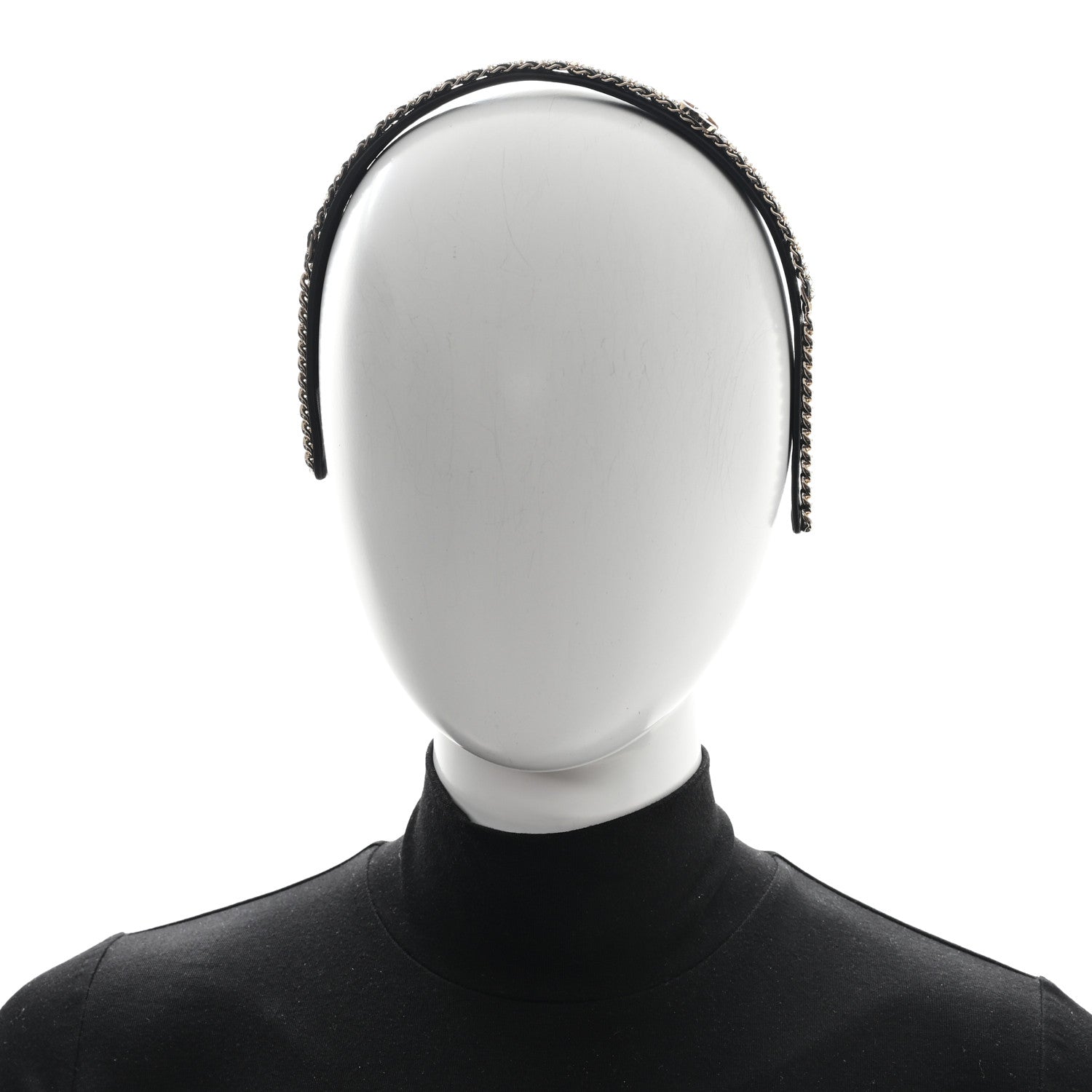 Chanel Metal Lambskin Crystal CC Chain Headband Gold Black 2 of 6