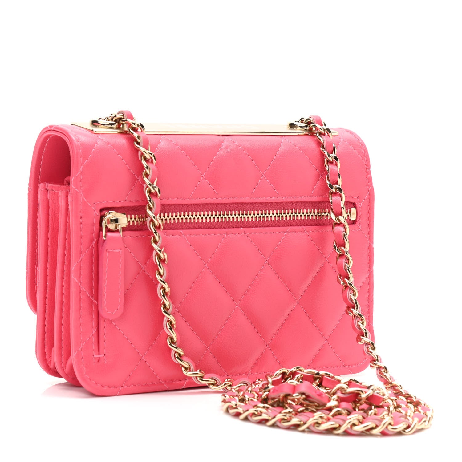 Chanel Lambskin Quilted Mini Trendy CC Wallet On Chain WOC Pink 3 of 11