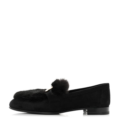 Hermes Mink Fur Suede Goatskin Paris Loafers 36.5 Black 1 of 9