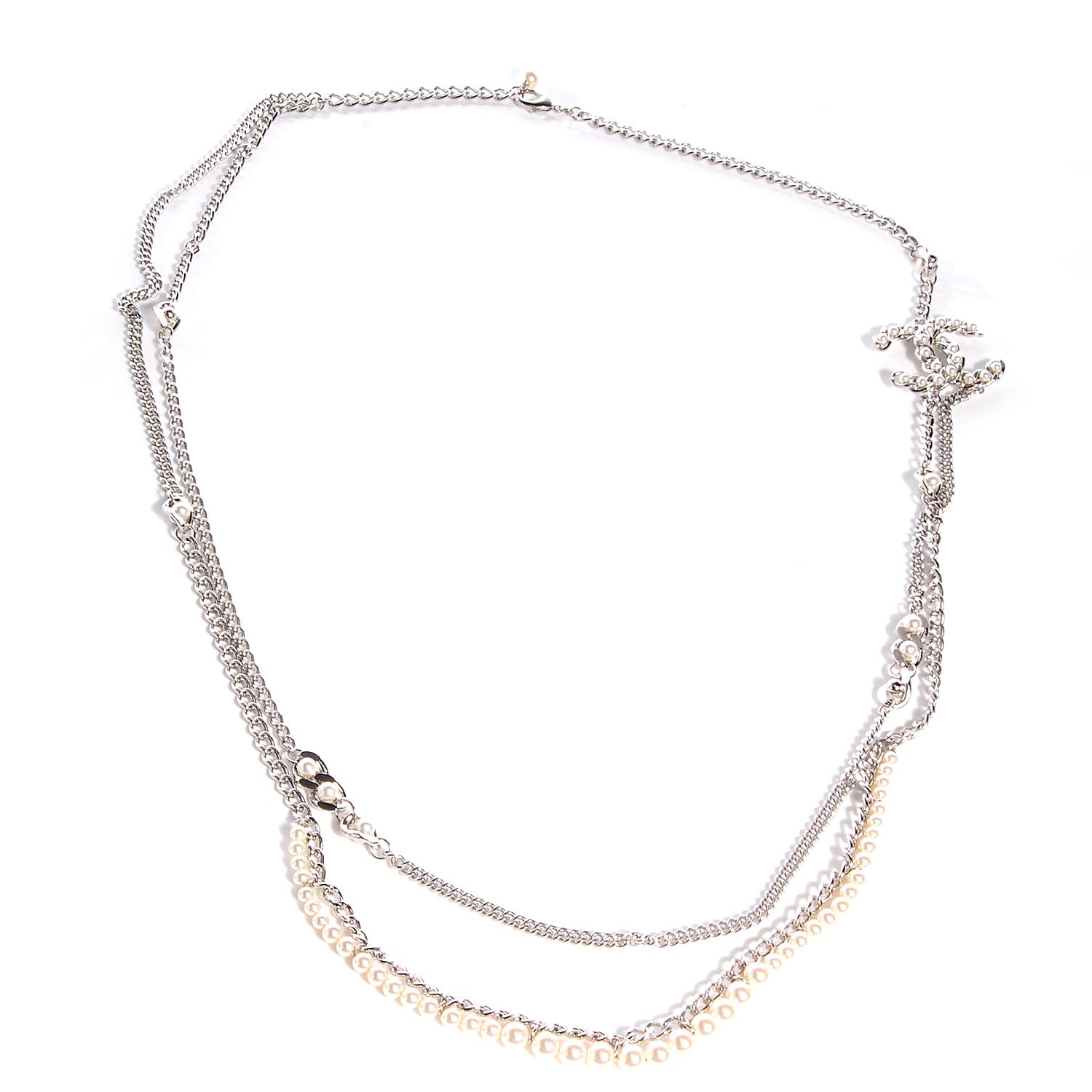 Chanel Pearl CC Long Chain Necklace Silver 3 of 6