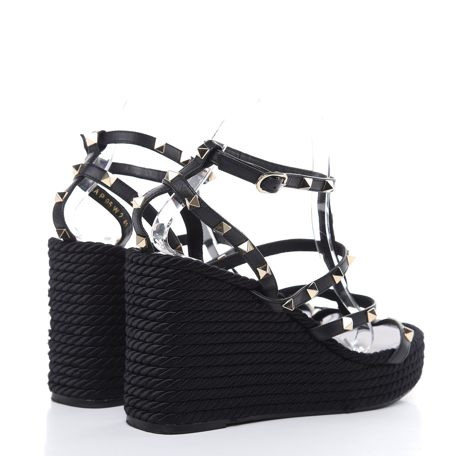 Valentino Garavani Calfskin Rockstud Ankle Strap Torchon Espadrille Caged 25/95mm Wedge Sandals 41 Black 4 of 10
