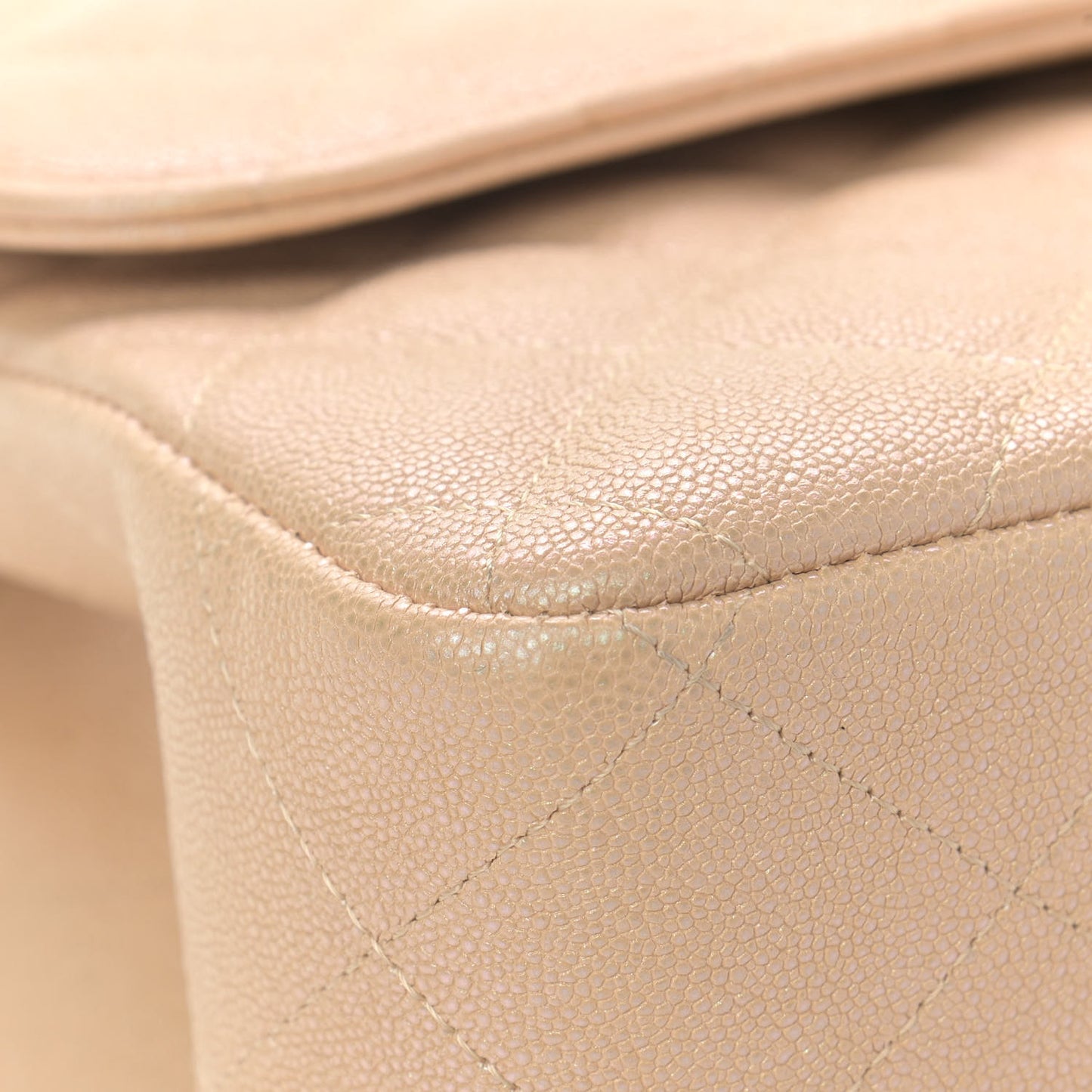 Iridescent Caviar Quilted Jumbo Double Flap Beige