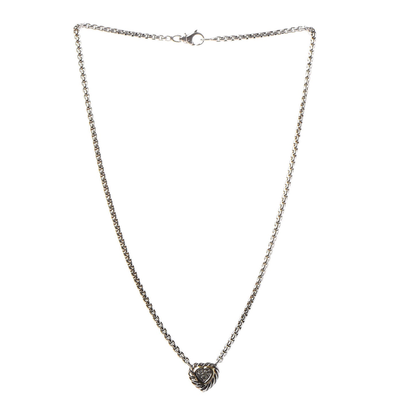 Sterling Silver 18K Yellow Gold Diamond Pave Cable Heart Pendant Necklace