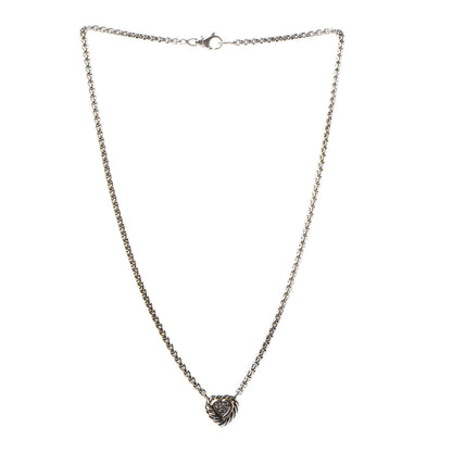 David Yurman Sterling Silver 18K Yellow Gold Diamond Pave Cable Heart Pendant Necklace 3 of 5