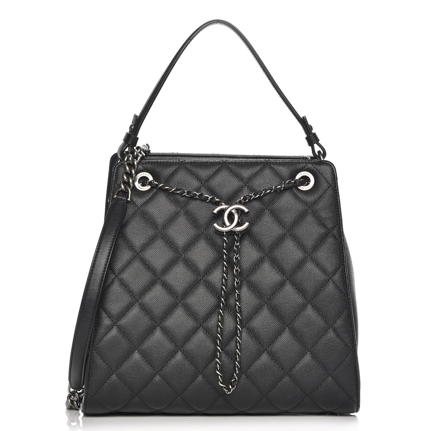 Caviar Quilted Medium CC Bucket Bag Black