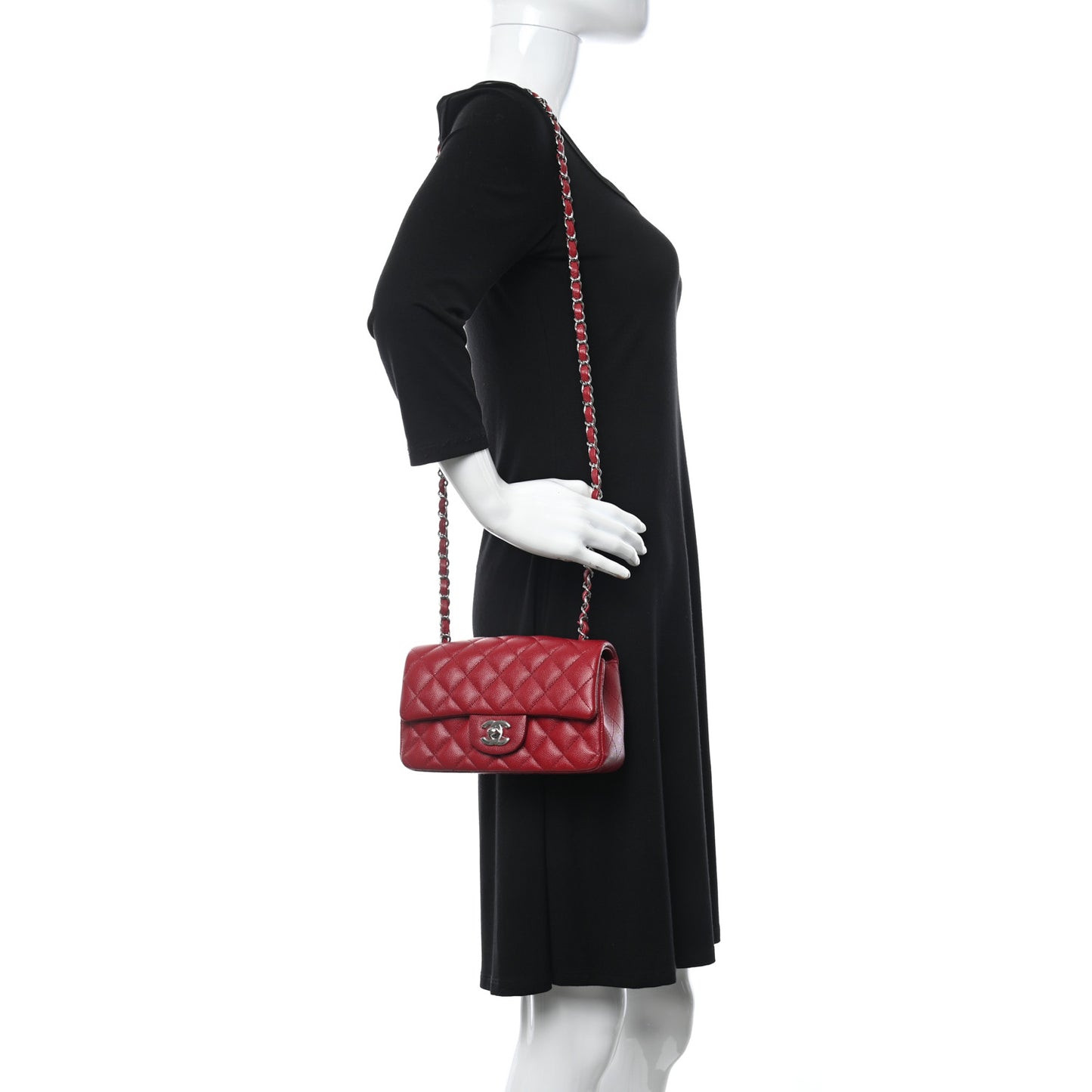 Caviar Quilted Mini Rectangular Flap Dark Red