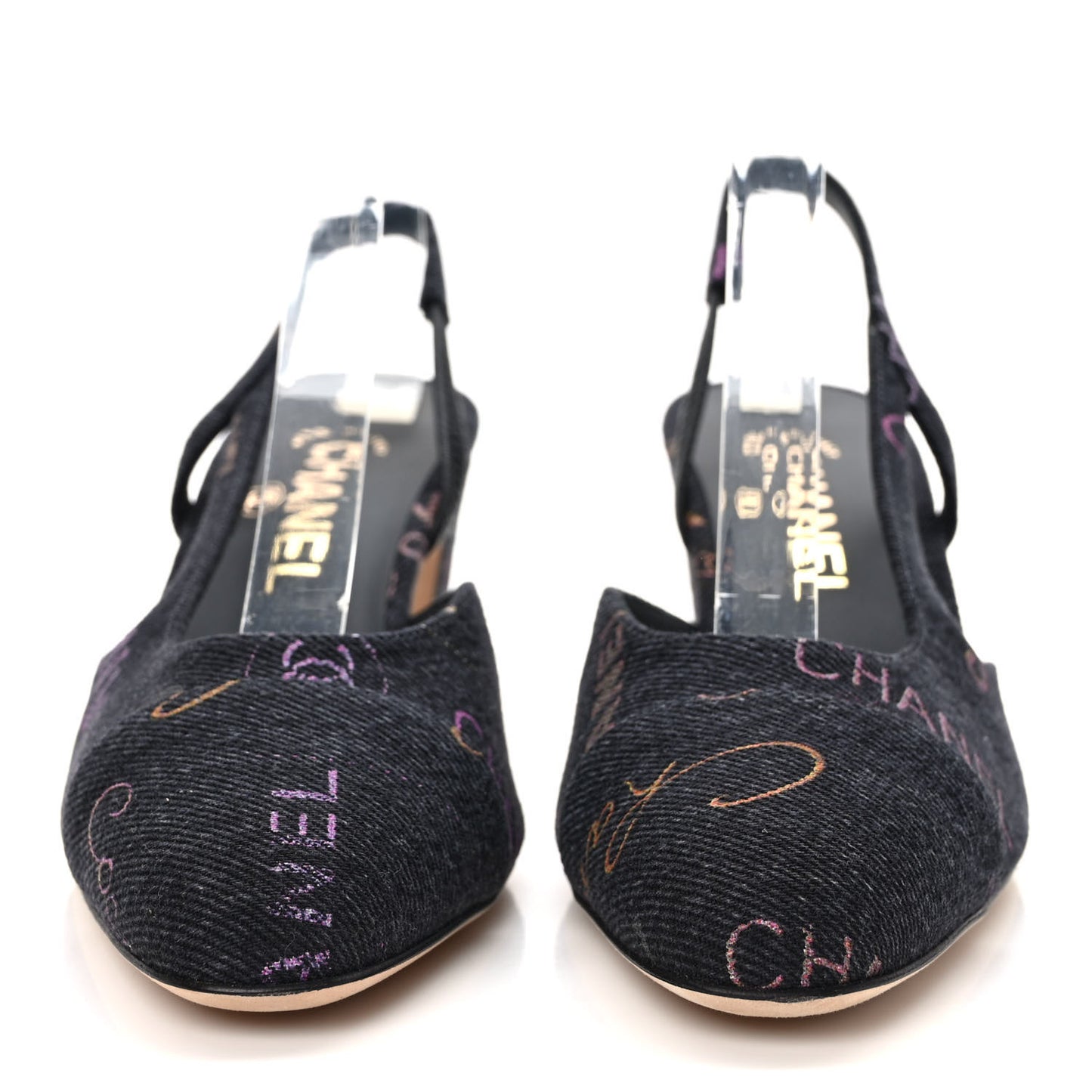 Denim Cap Toe Denim Mood Slingback Pumps 37 Black Multicolor