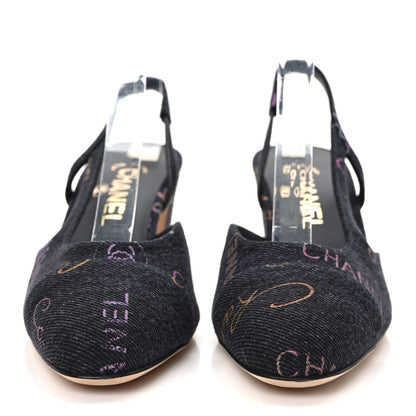 Chanel Denim Cap Toe Denim Mood Slingback Pumps 37 Black Multicolor 2 of 9
