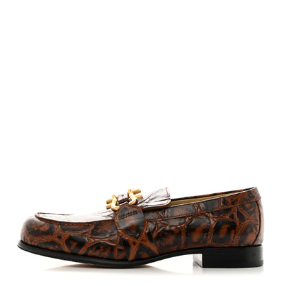 Bottega Veneta Calfskin Crocodile Embossed Monsieur Croco Bit Loafers 38 Barrel 1 of 8