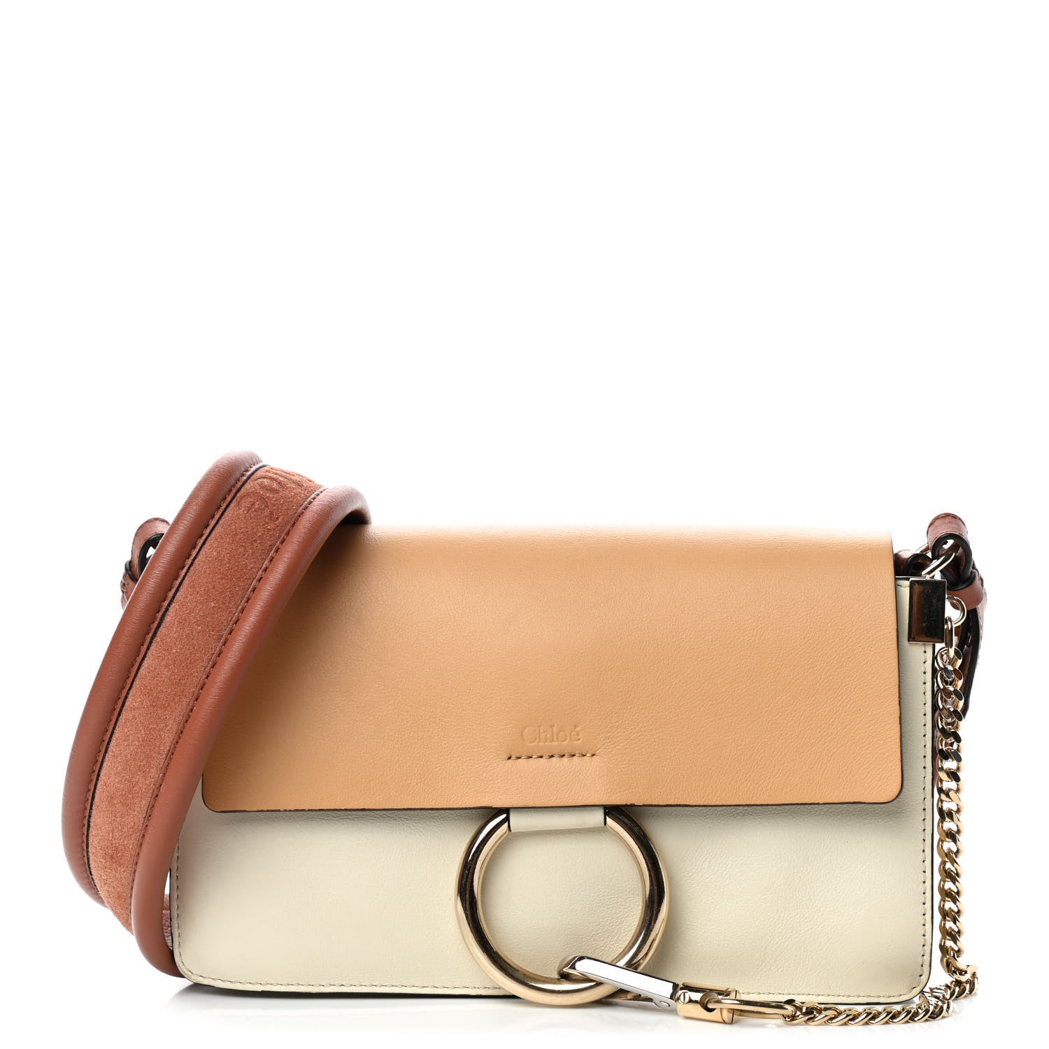 Chloe Calfskin Small Colorblock Faye Shoulder Bag Brown White 1 of 9