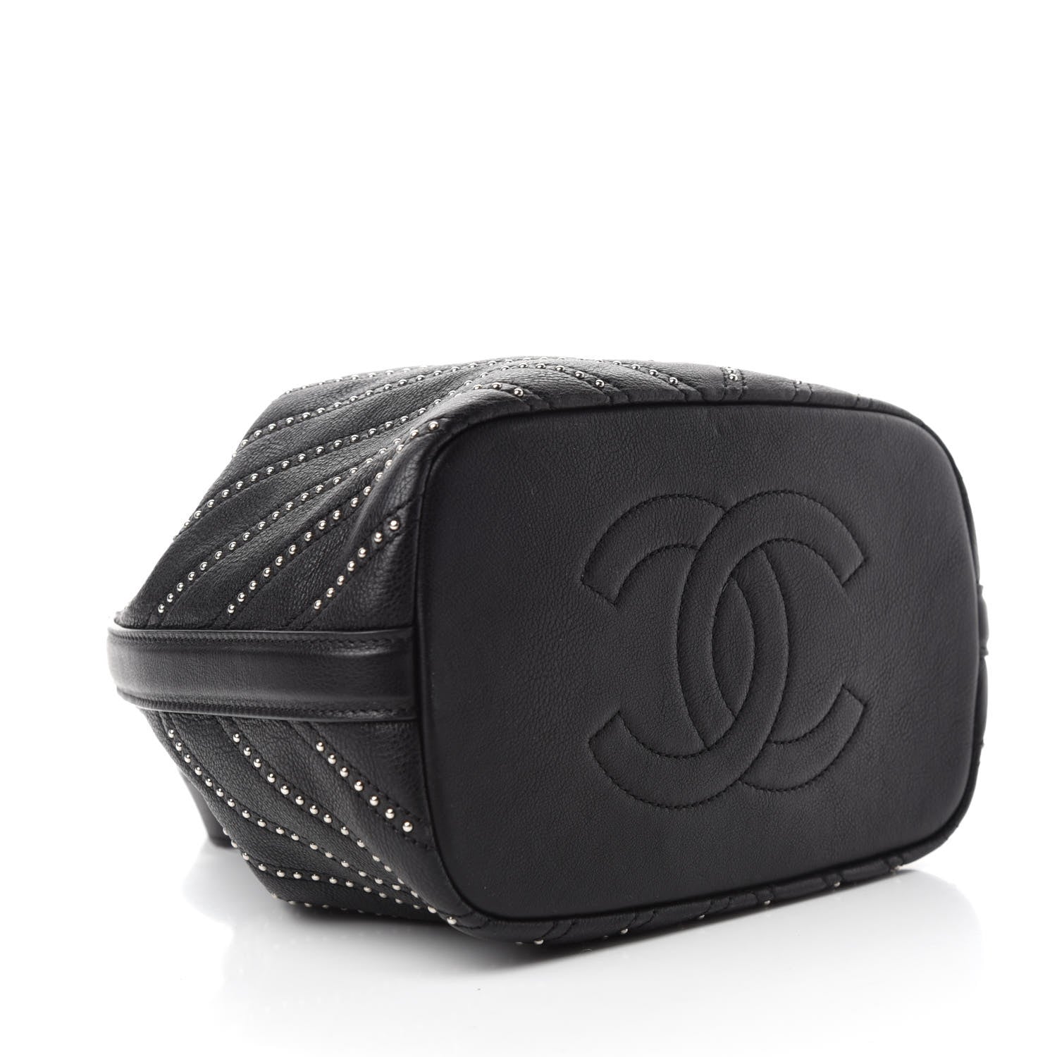 Chanel Calfskin Studded Chevron Quilted Stud Wars Drawstring Bag Black 4 of 10