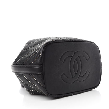 Chanel Calfskin Studded Chevron Quilted Stud Wars Drawstring Bag Black 4 of 10