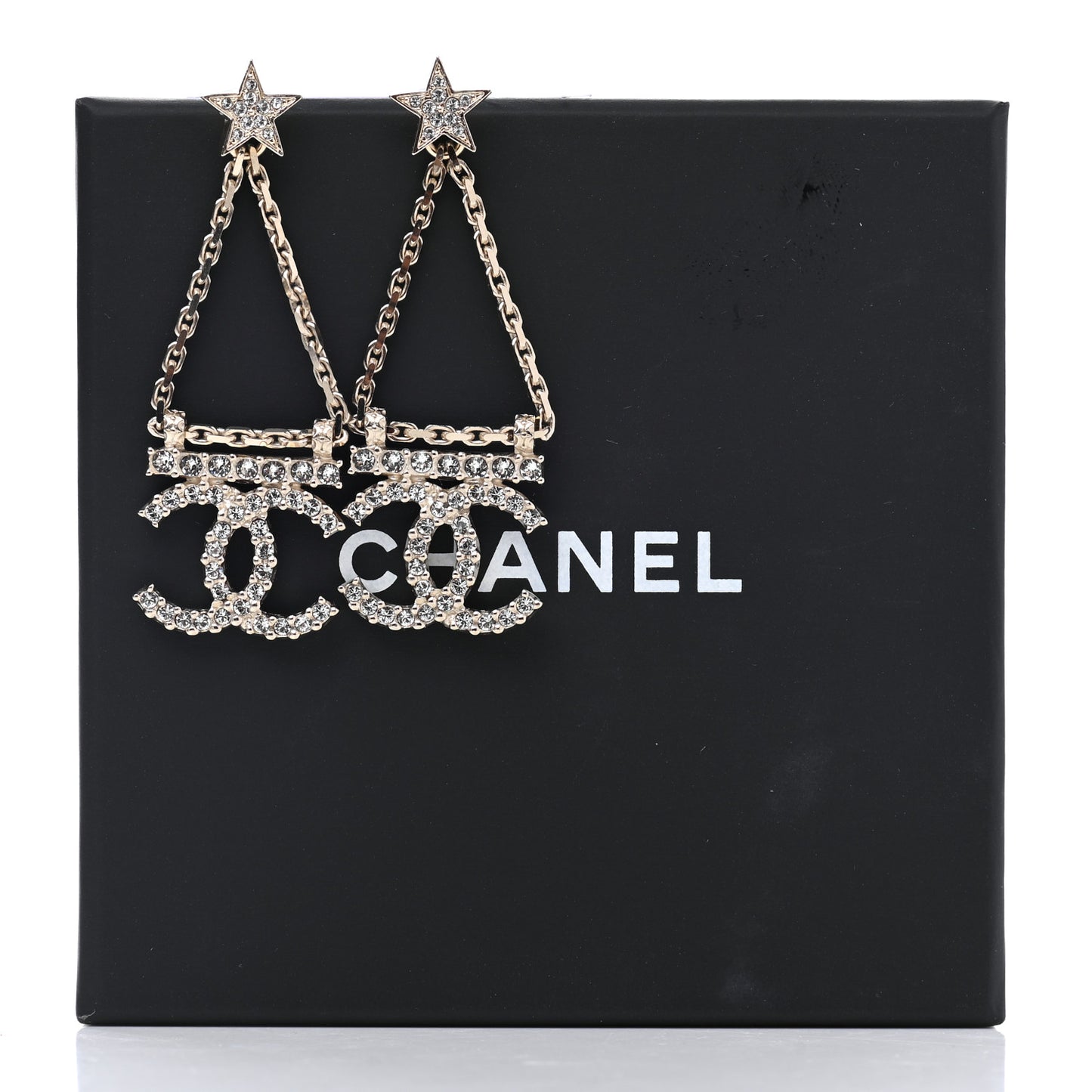 Crystal Star Drop CC Earrings Gold
