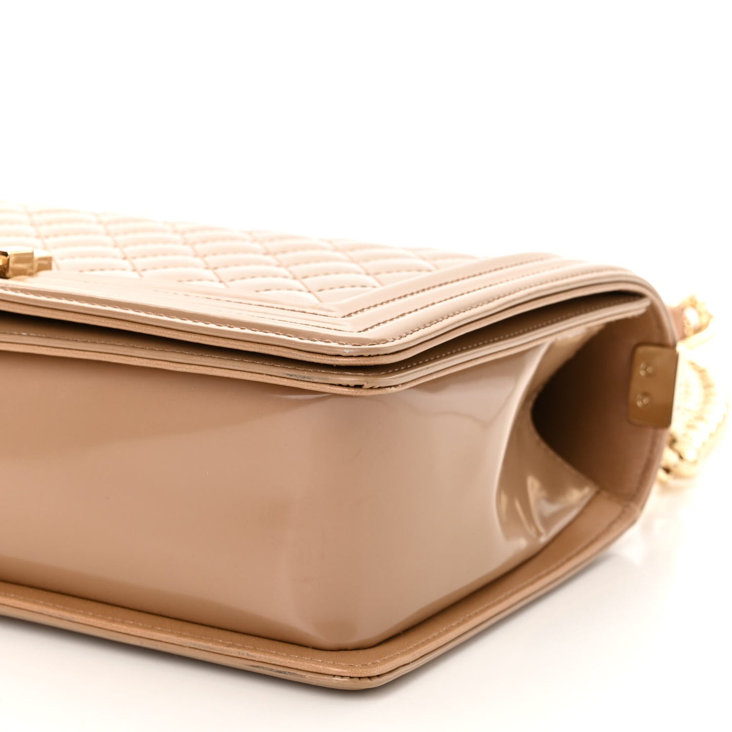 Iridescent Glazed Calfskin Quilted New Medium Boy Flap Dark Beige
