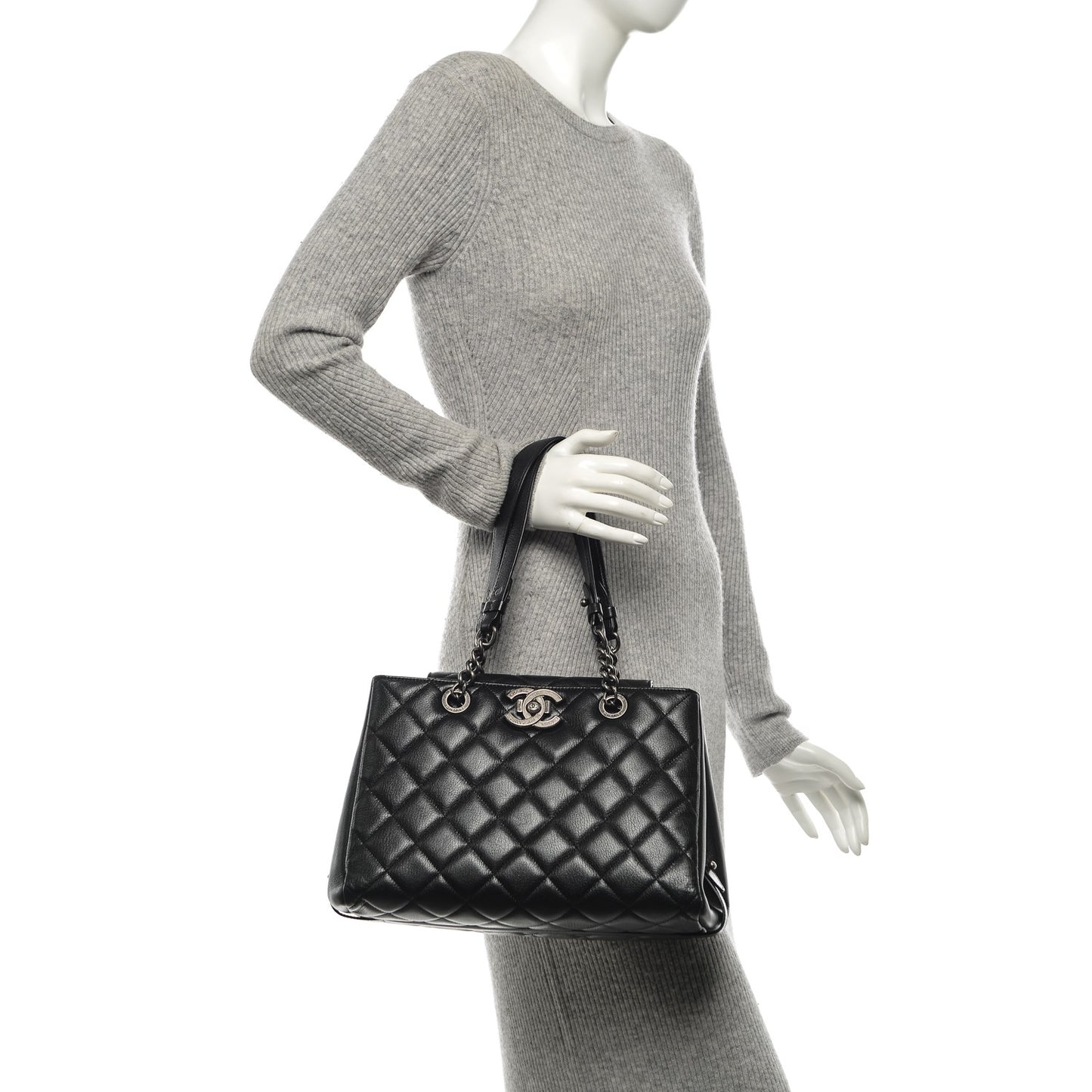 Metallic Goatskin Quilted Large City Rock Shopping Bag Black