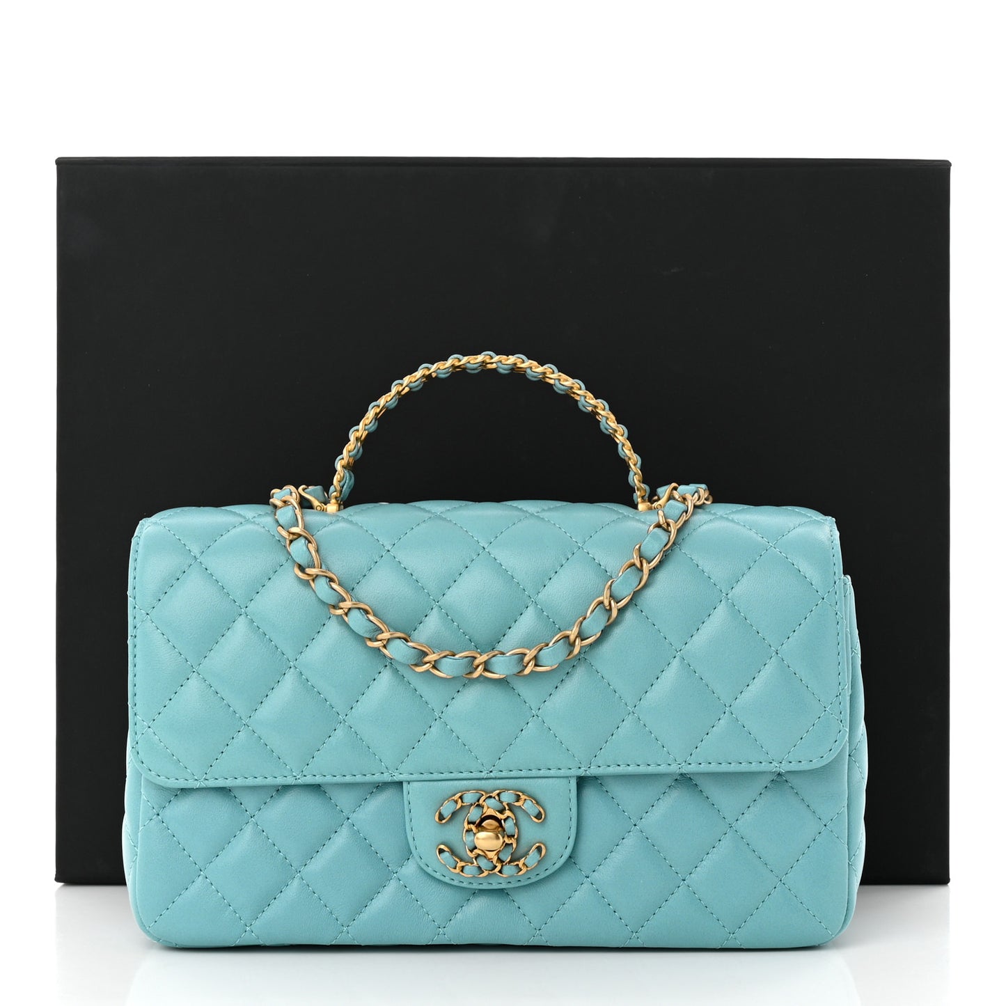Lambskin Quilted Small Strass On Top Flap Bag Light Blue
