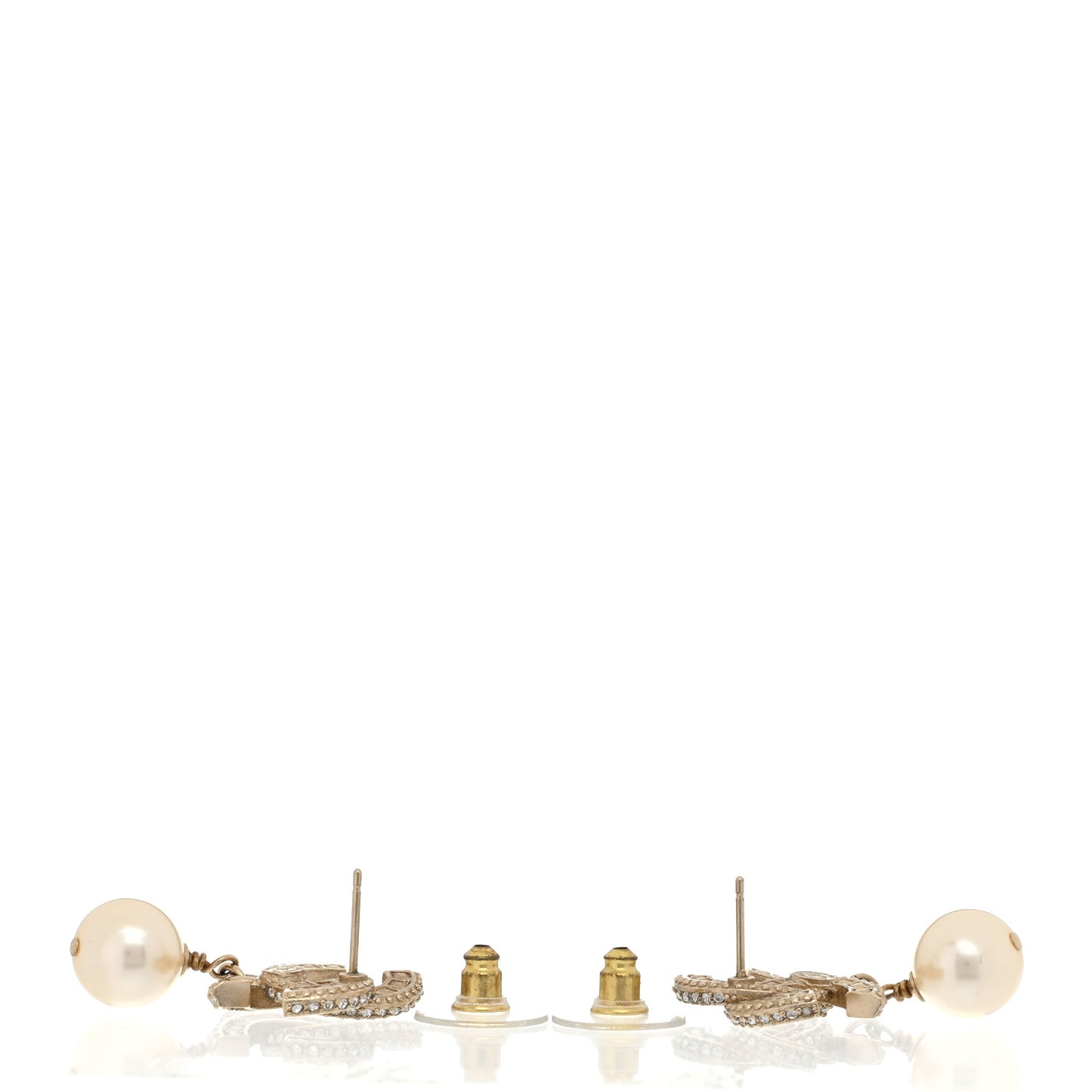 Crystal Pearl CC Drop Earrings Gold