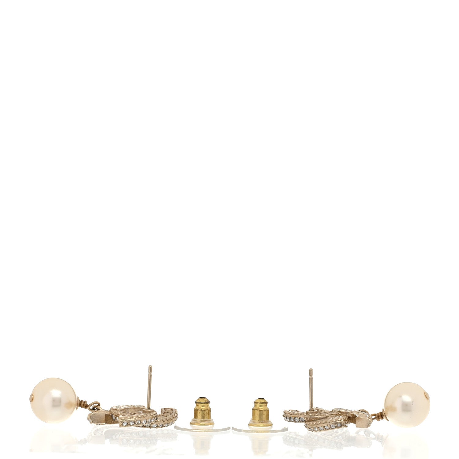 Chanel Crystal Pearl CC Drop Earrings Gold 3 of 5