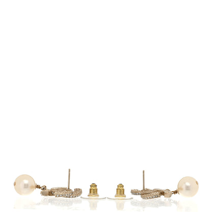 Chanel Crystal Pearl CC Drop Earrings Gold 3 of 5