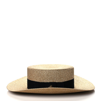 Gucci Glittered Straw Grosgrain Wide Brim Hat M Gold Black 4 of 8