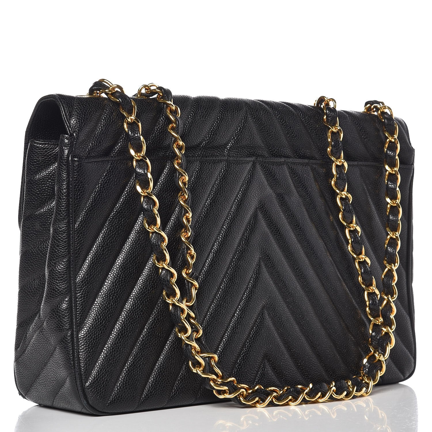 Chanel Caviar Chevron Quilted Maxi Single Flap Black 4 of 10