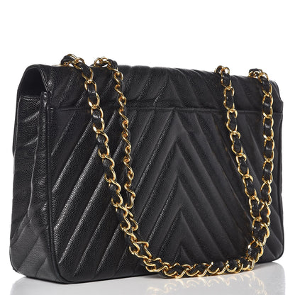 Chanel Caviar Chevron Quilted Maxi Single Flap Black 4 of 10