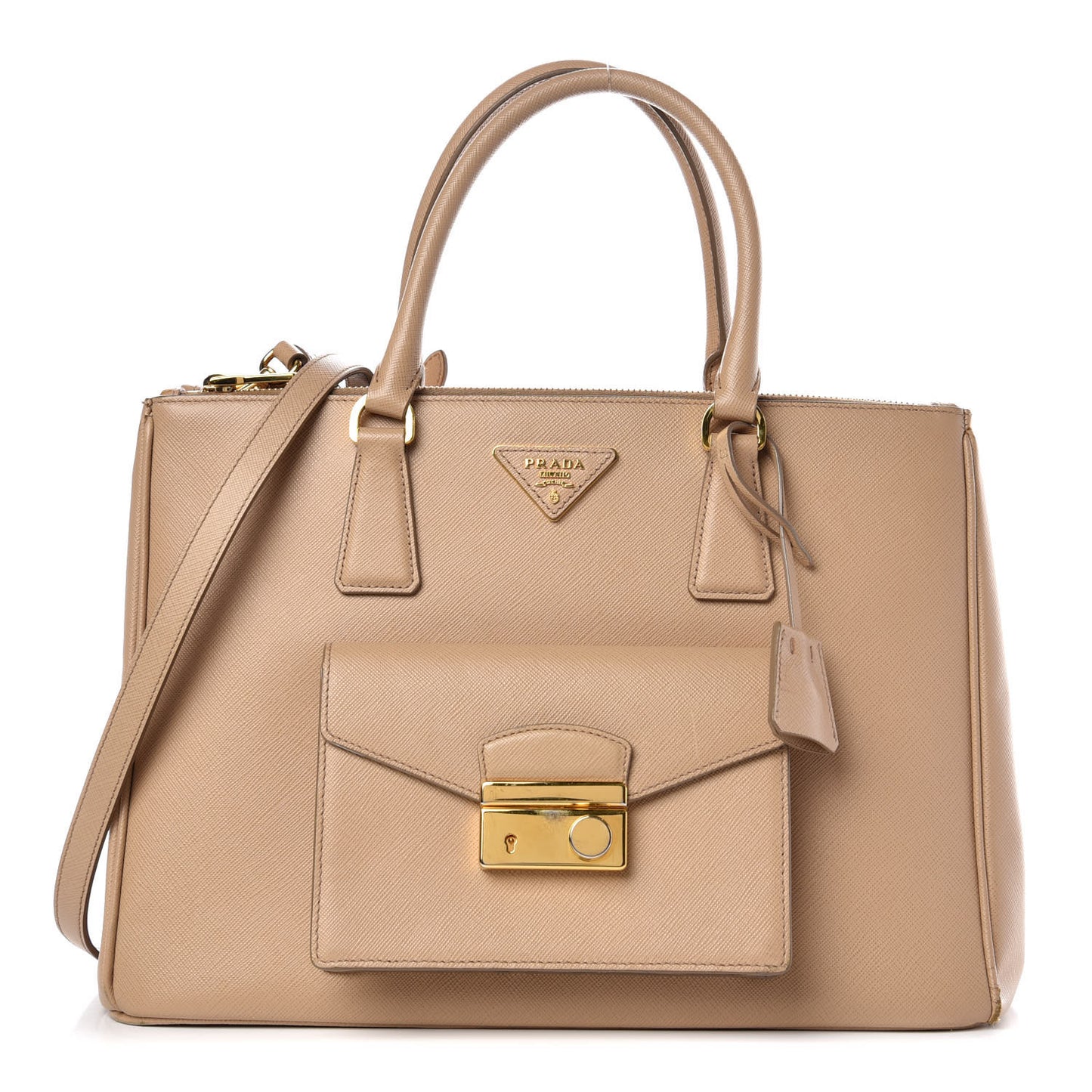 Saffiano Lux Galleria Front Pocket Tote Sabbia