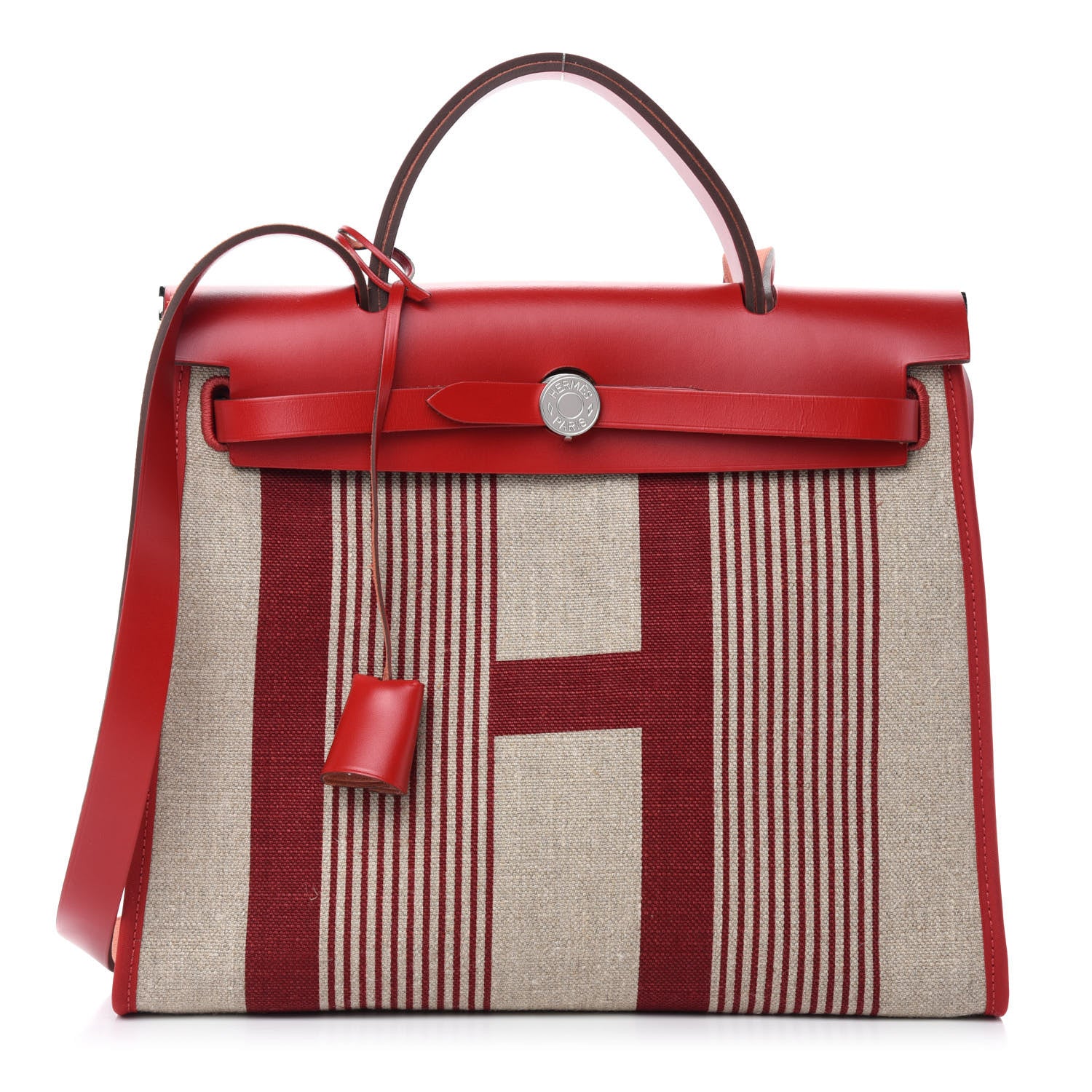 Hermes Vache Hunter Toile H Vibration Herbag Zip 31 PM Bordeaux Ficelle Rouge Piment 3 of 10
