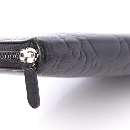 Chanel Lambskin Camellia Embossed Large Zip Around Gusset Wallet Black 10 of 13