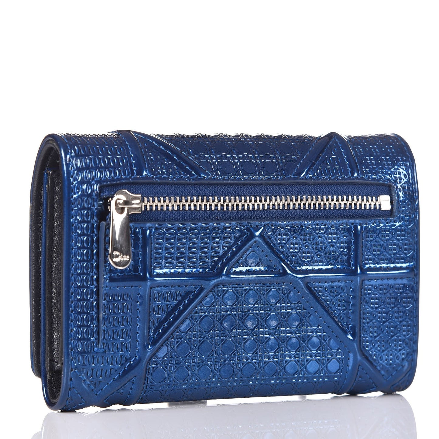 Metallic Patent Micro-Cannage Diorama Elancee Wallet Mirror Blue