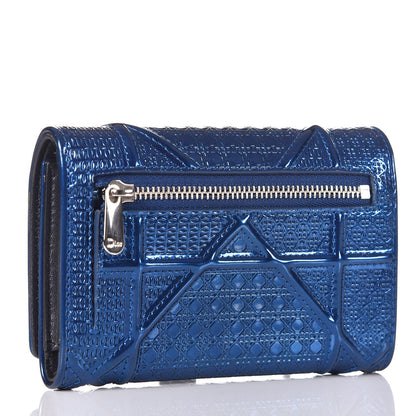 Christian Dior Metallic Patent Micro-Cannage Diorama Elancee Wallet Mirror Blue 3 of 9