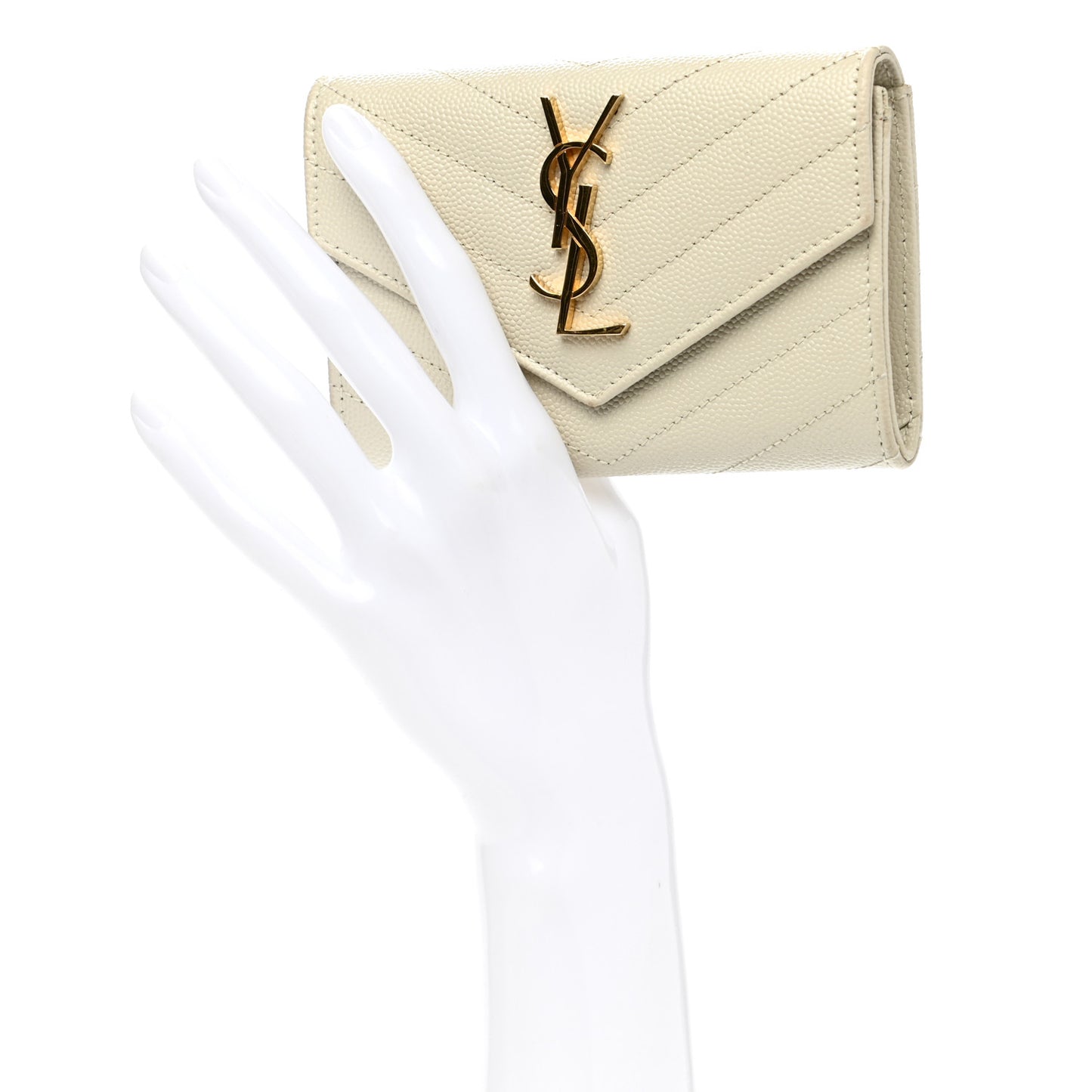 Grain De Poudre Matelasse Chevron Small Monogram Envelope Wallet Crema Soft
