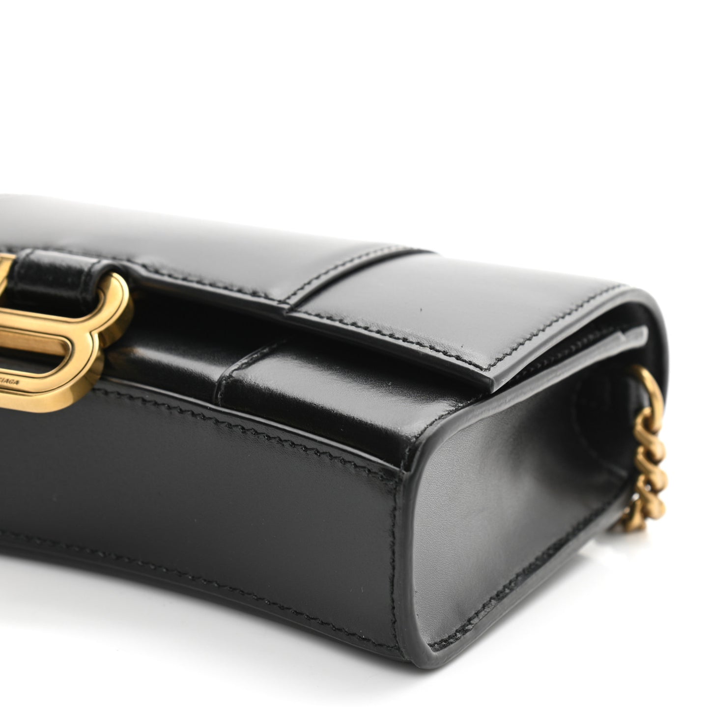 Shiny Box Calfskin Hourglass Chain Bag Black