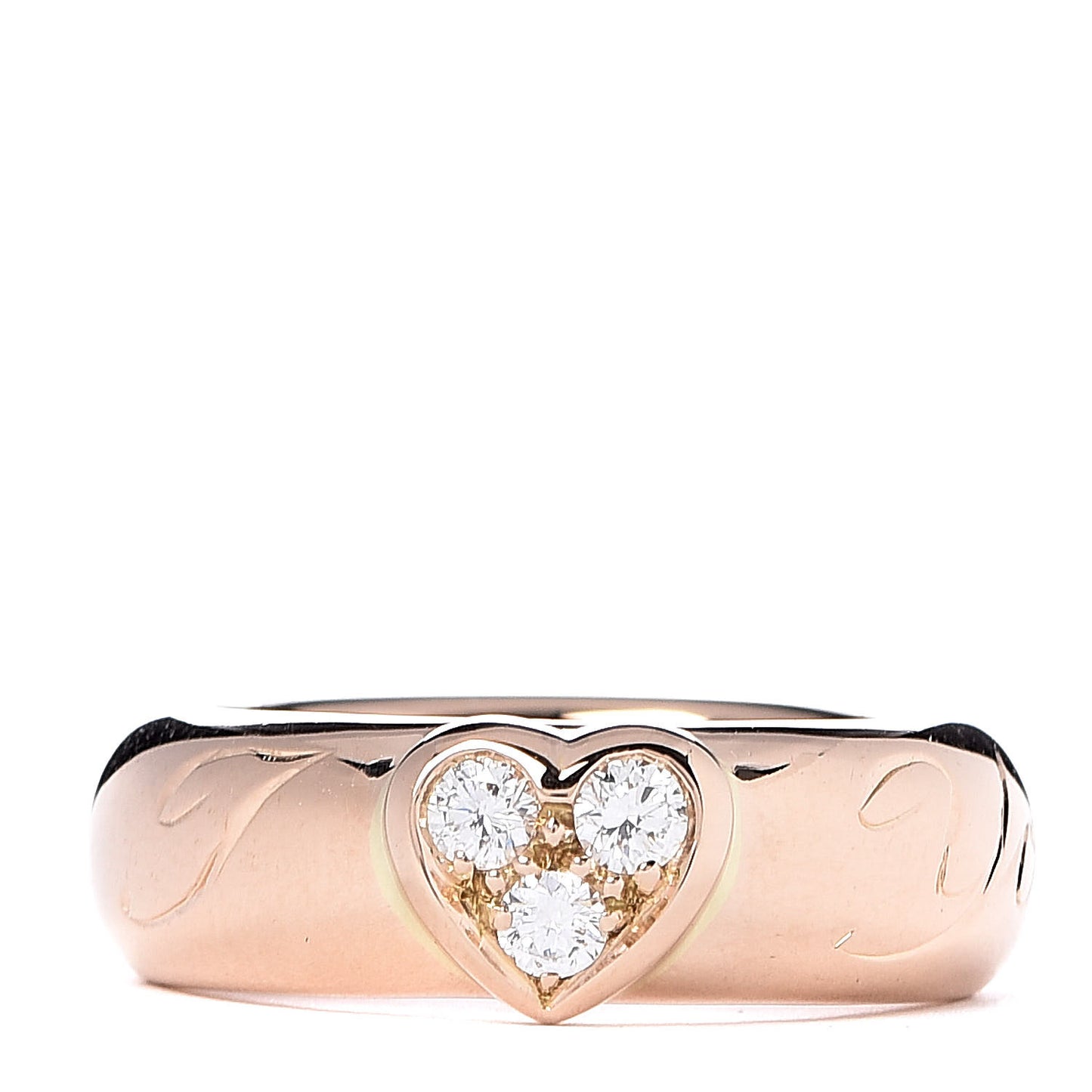 18K Rose Gold Diamond Heart Engraved Band Ring 48 4.5