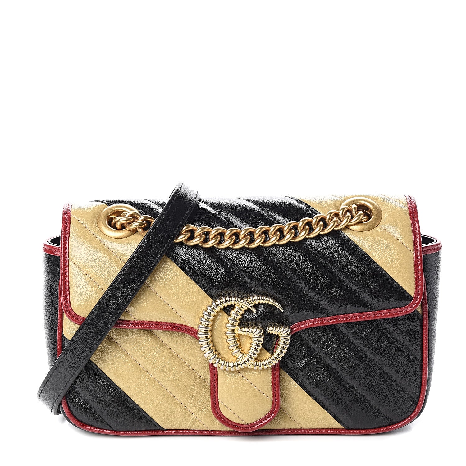 Gucci Azalea Calfskin Matelasse Diagonal Patchwork Mini Torchon GG Marmont Shoulder Bag Black Beige Romantic Cerise 1 of 9