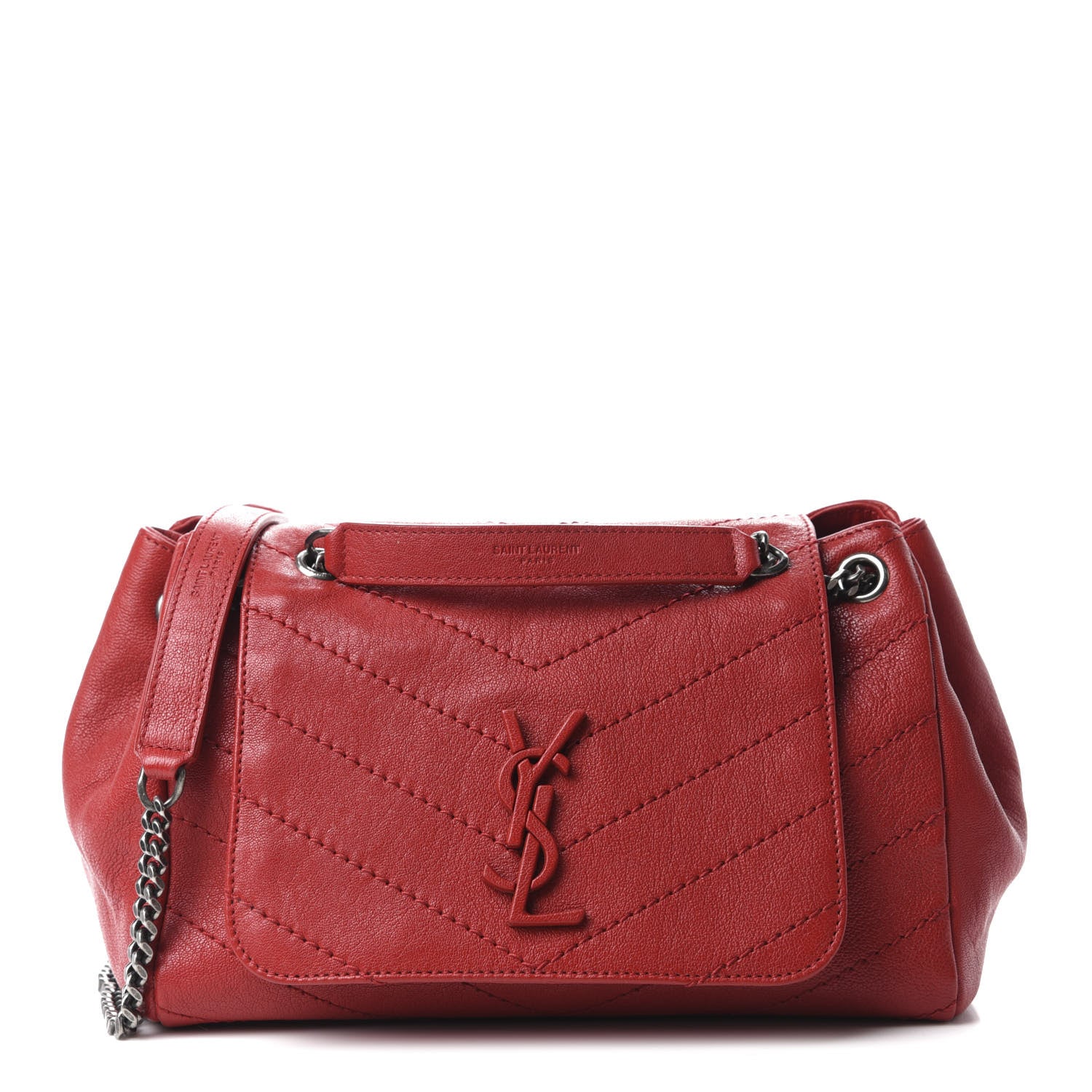Saint Laurent Pebbled Lambskin Chevron Monogram Medium Nolita Red 1 of 10