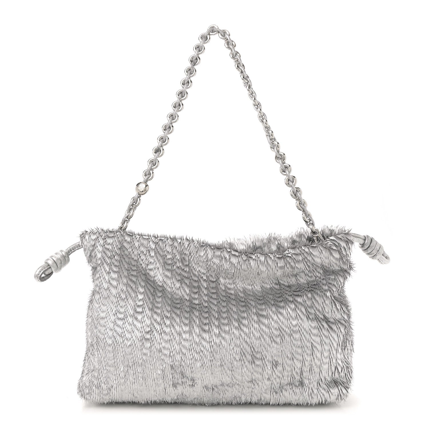 Loewe Metallic Nappa Calfskin Fringed Medium Chain Flamenco Knot Purse Silver 1 of 11