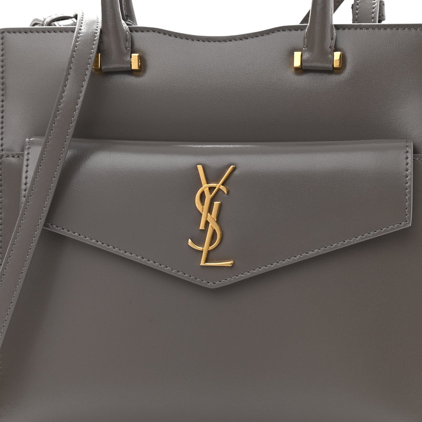 Shiny Calfskin Medium Uptown Tote Grey