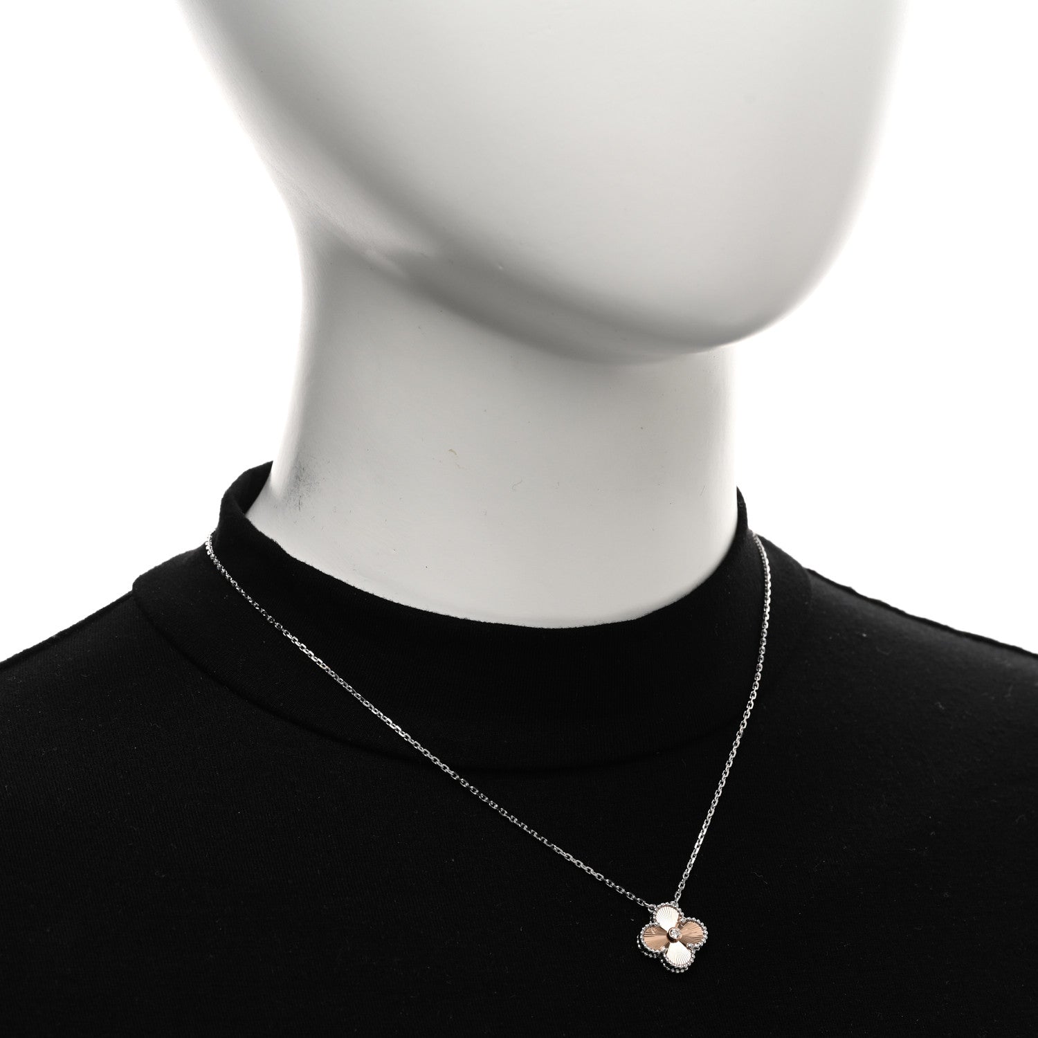 Van Cleef & Arpels 18K White Rose Gold Diamond Guilloche Vintage Alhambra Pendant Necklace 2 of 5