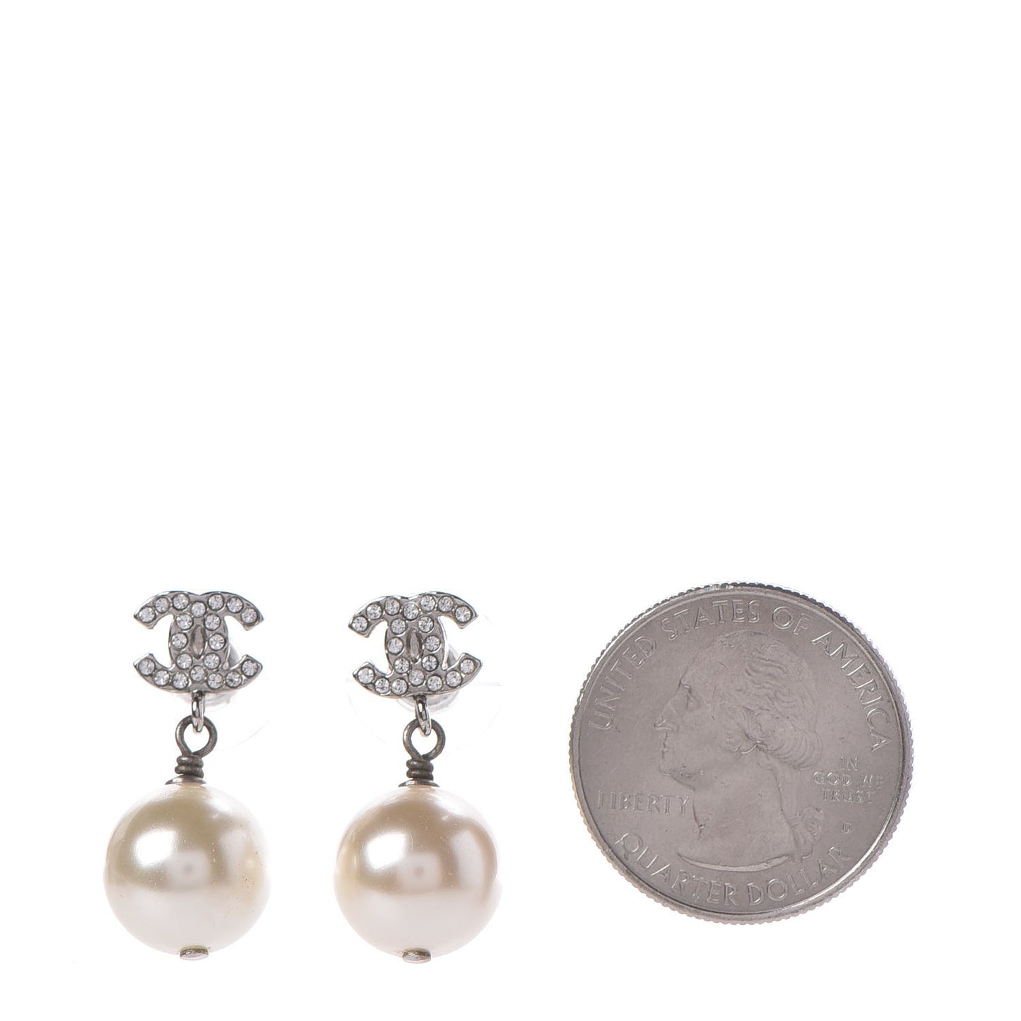 Crystal Pearl CC Drop Earrings Silver Pearly White