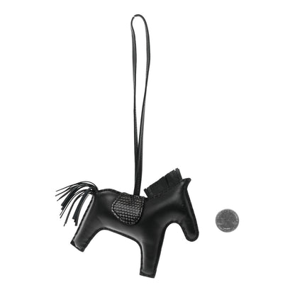 Hermes Milo Lambskin Lizard Touch Grigri Rodeo Horse Bag Charm PM So Black 2 of 4