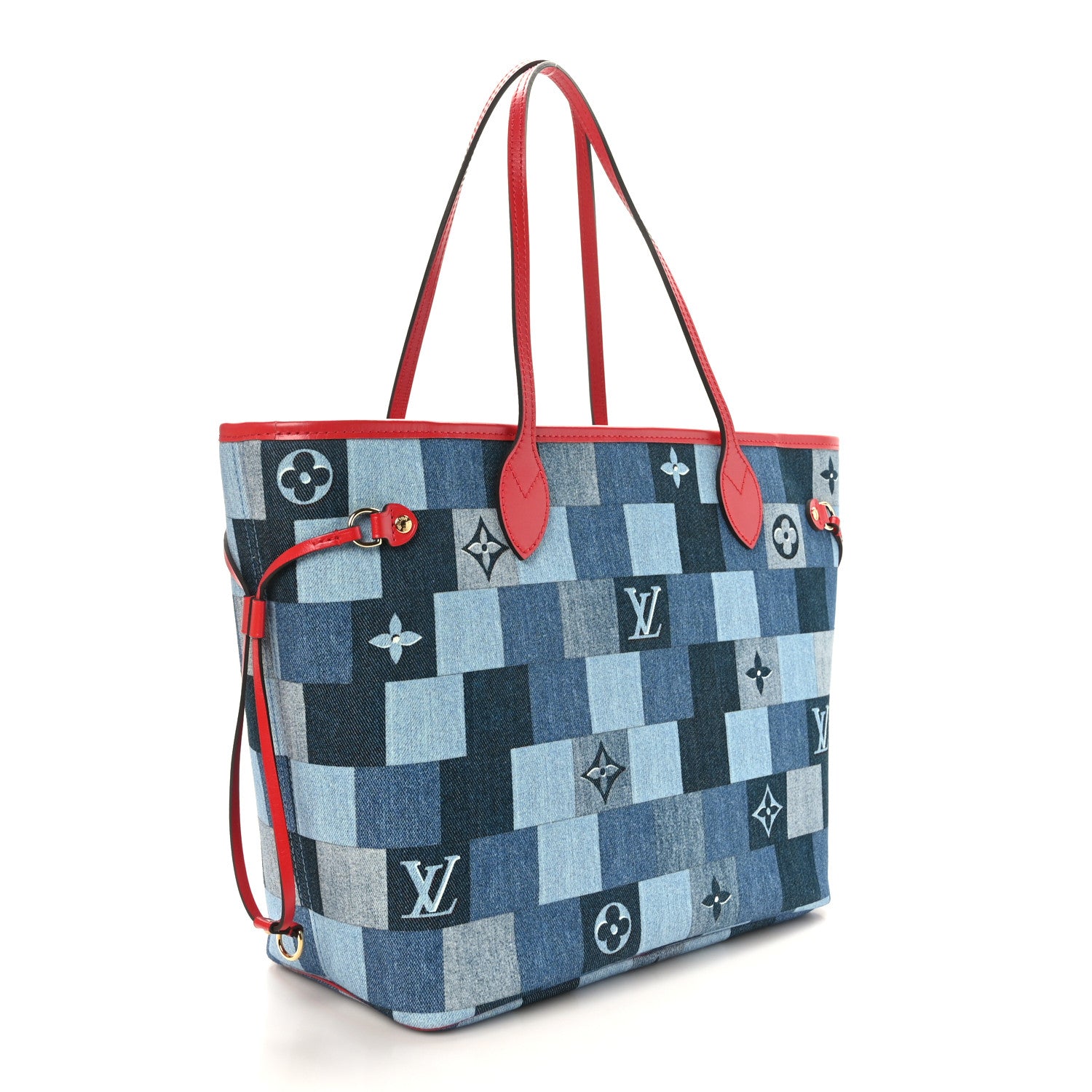 Louis Vuitton Denim Damier Monogram Patchwork Neverfull Blue Rouge 4 of 11