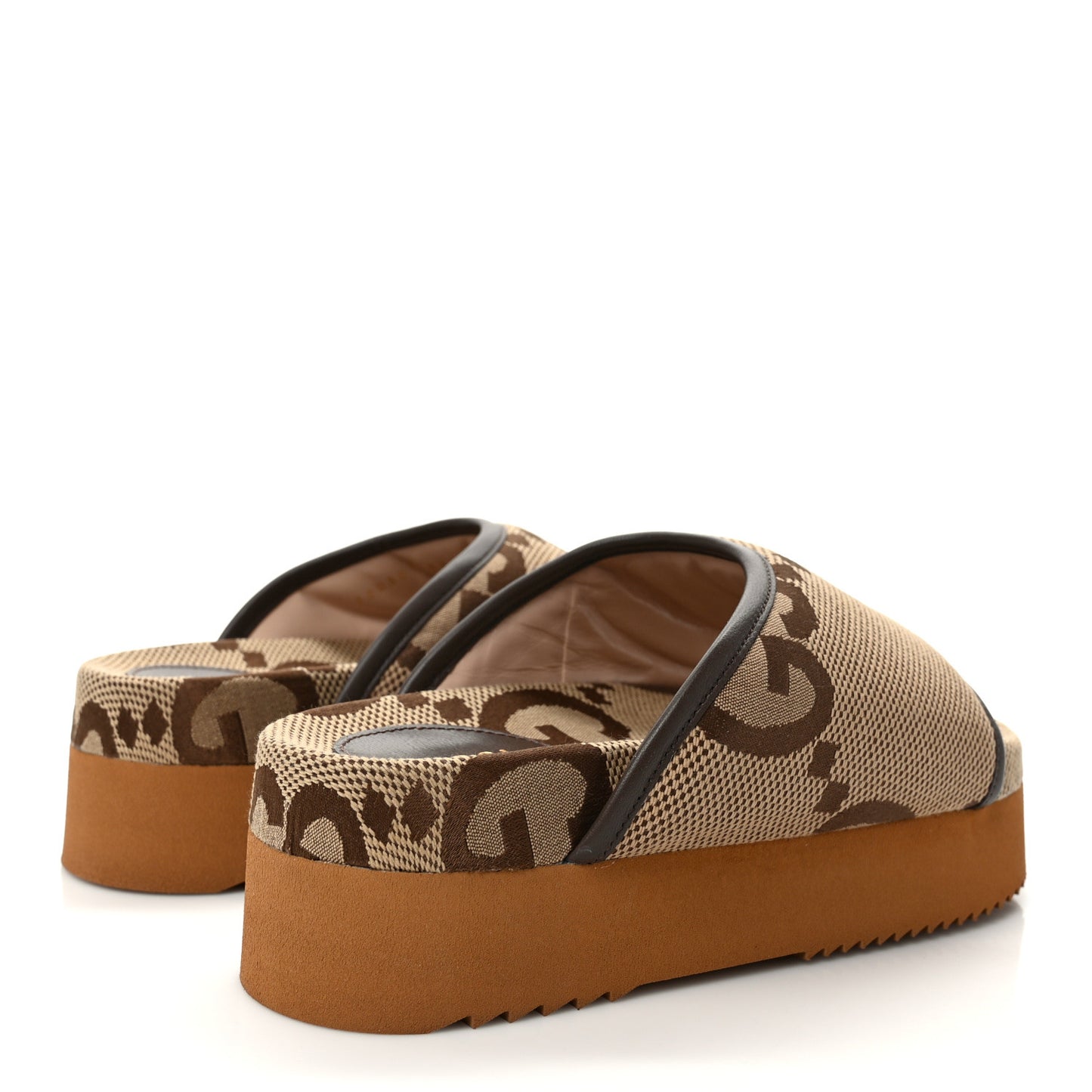 Monogram Jumbo GG Nappa Samoa Platform 40mm Slide Sandals 35 Camel Ebony New Acero