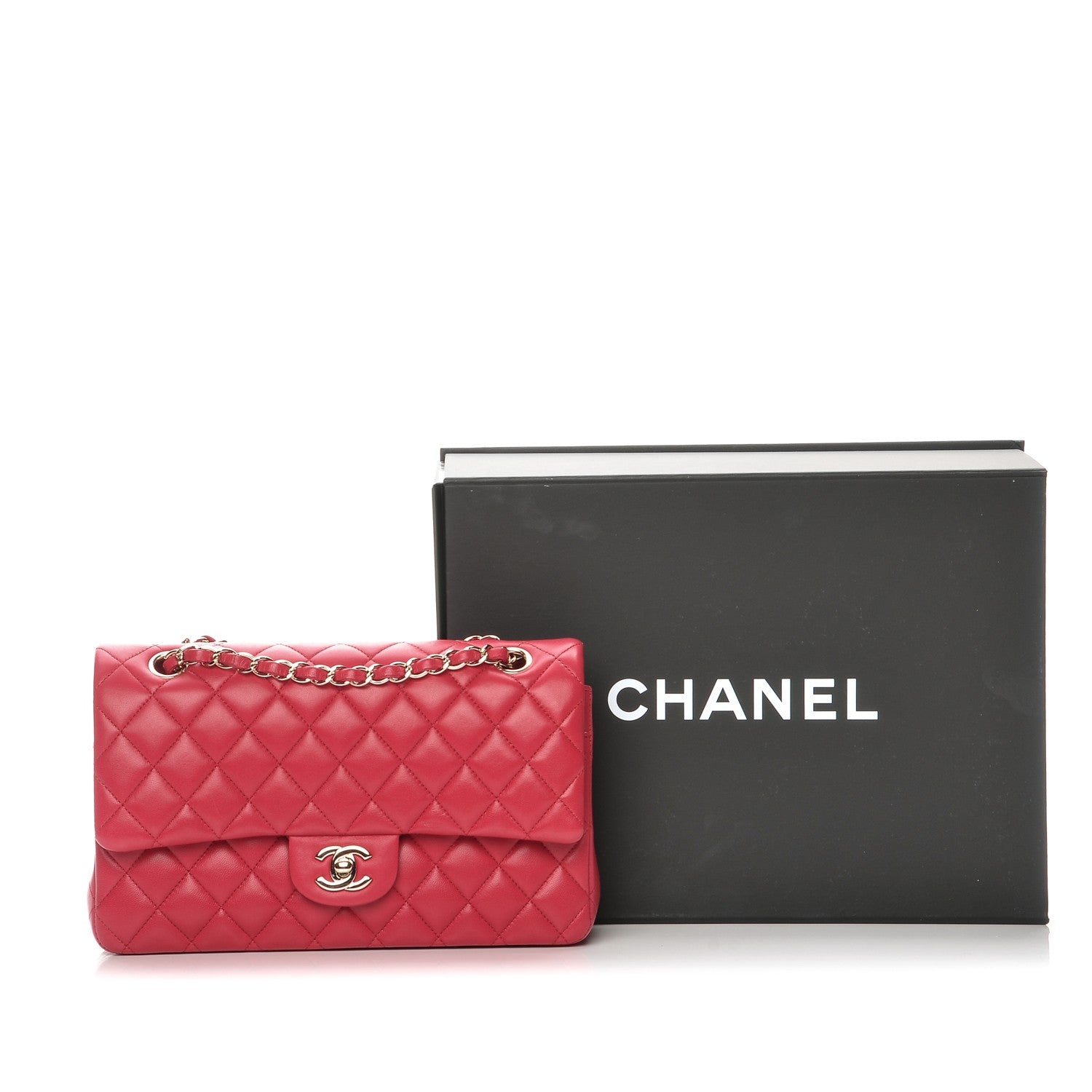 Chanel Lambskin Quilted Medium Double Flap Dark Pink 8 of 8