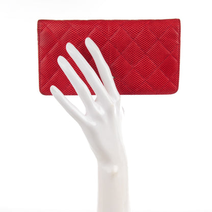 Chanel Lizard Quilted Yen Wallet Red 2 of 9